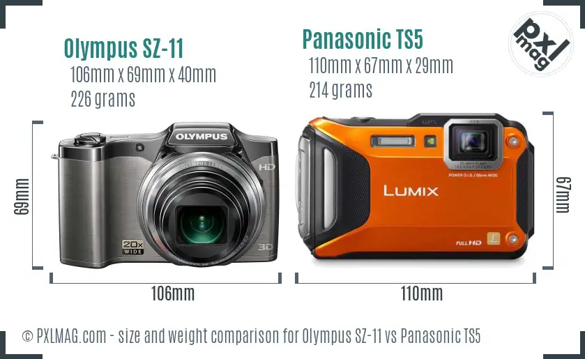 Olympus SZ-11 vs Panasonic TS5 size comparison