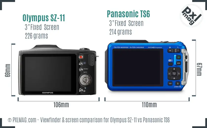 Olympus SZ-11 vs Panasonic TS6 Screen and Viewfinder comparison