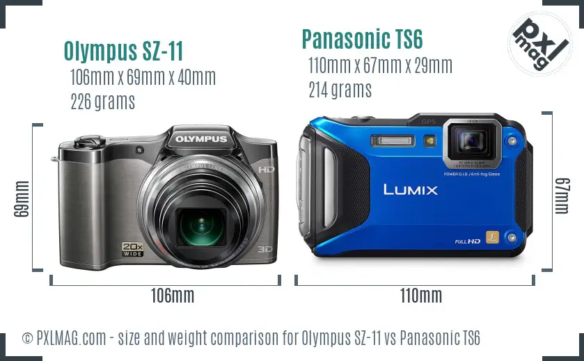 Olympus SZ-11 vs Panasonic TS6 size comparison