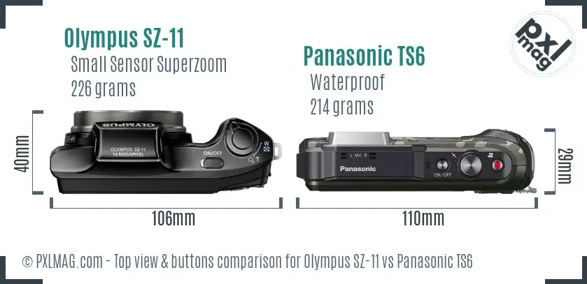 Olympus SZ-11 vs Panasonic TS6 top view buttons comparison