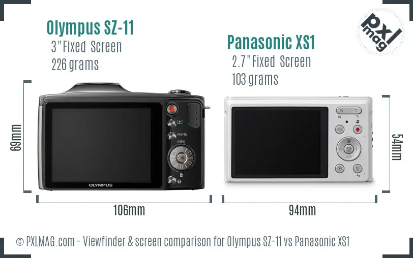 Olympus SZ-11 vs Panasonic XS1 Screen and Viewfinder comparison