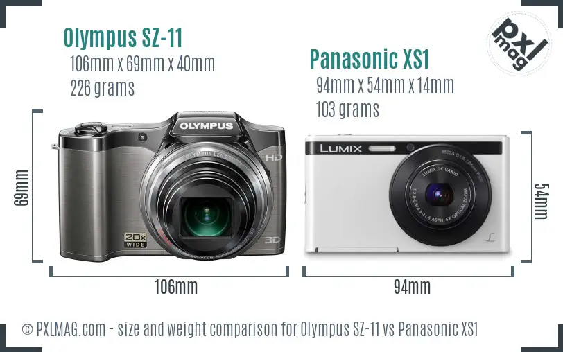 Olympus SZ-11 vs Panasonic XS1 size comparison