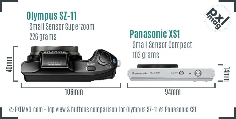 Olympus SZ-11 vs Panasonic XS1 top view buttons comparison