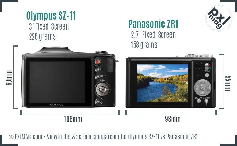 Olympus SZ-11 vs Panasonic ZR1 Screen and Viewfinder comparison