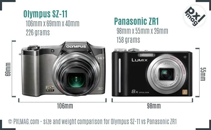 Olympus SZ-11 vs Panasonic ZR1 size comparison