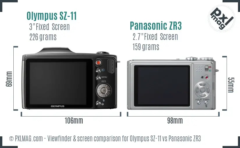 Olympus SZ-11 vs Panasonic ZR3 Screen and Viewfinder comparison