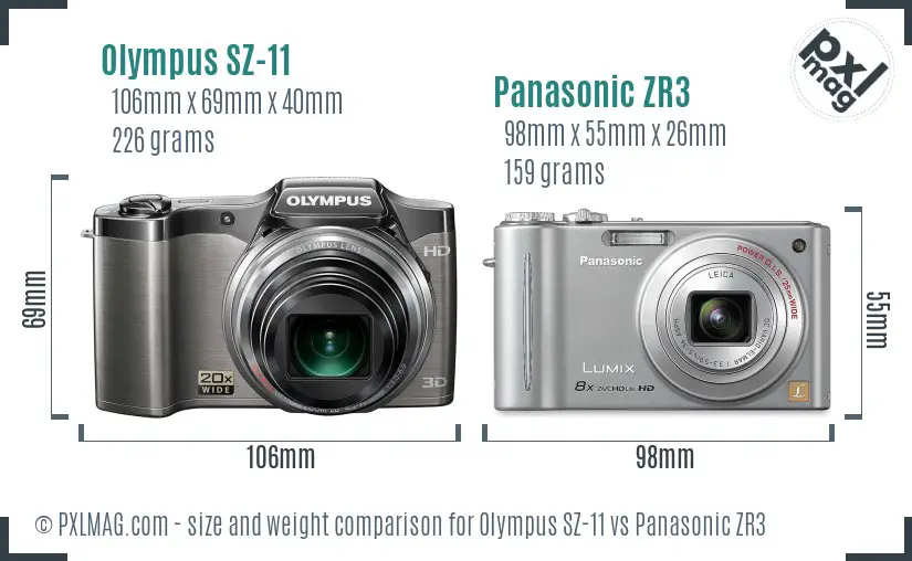 Olympus SZ-11 vs Panasonic ZR3 size comparison