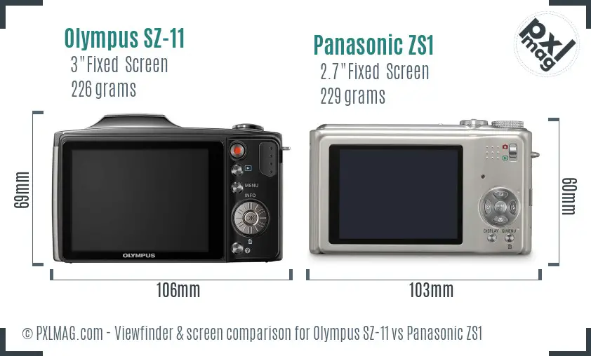 Olympus SZ-11 vs Panasonic ZS1 Screen and Viewfinder comparison