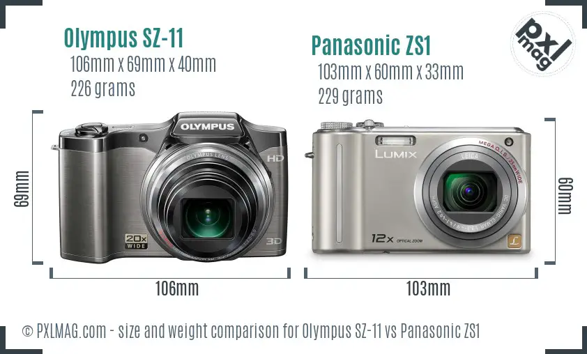 Olympus SZ-11 vs Panasonic ZS1 size comparison