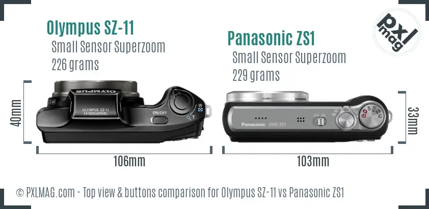 Olympus SZ-11 vs Panasonic ZS1 top view buttons comparison