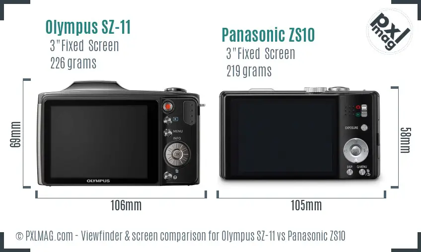 Olympus SZ-11 vs Panasonic ZS10 Screen and Viewfinder comparison