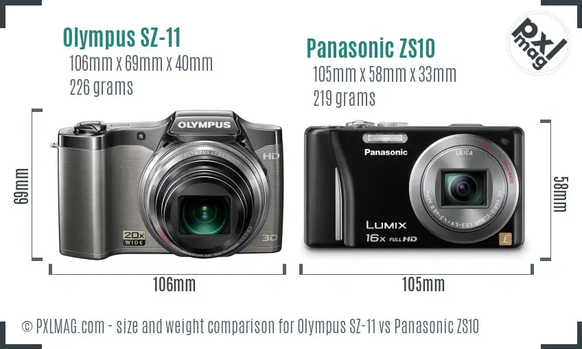 Olympus SZ-11 vs Panasonic ZS10 size comparison