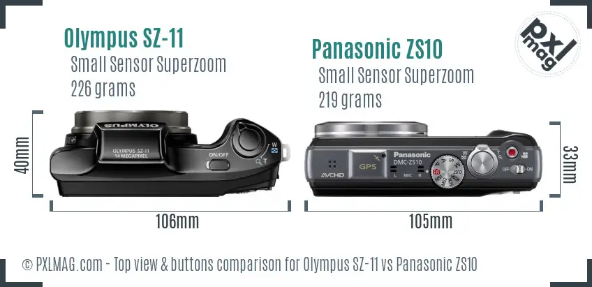 Olympus SZ-11 vs Panasonic ZS10 top view buttons comparison
