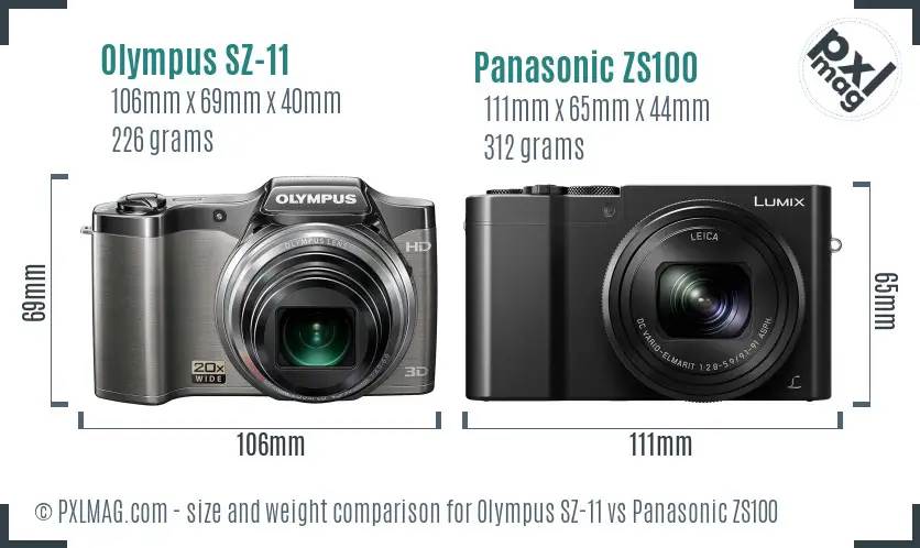 Olympus SZ-11 vs Panasonic ZS100 size comparison
