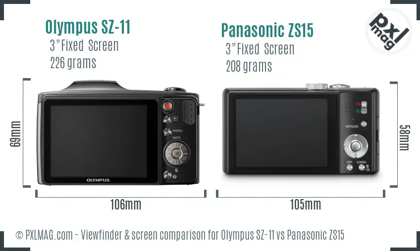 Olympus SZ-11 vs Panasonic ZS15 Screen and Viewfinder comparison