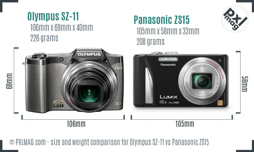 Olympus SZ-11 vs Panasonic ZS15 size comparison