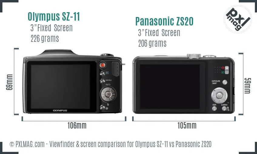 Olympus SZ-11 vs Panasonic ZS20 Screen and Viewfinder comparison