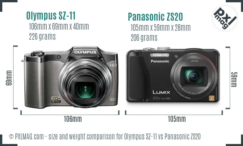 Olympus SZ-11 vs Panasonic ZS20 size comparison