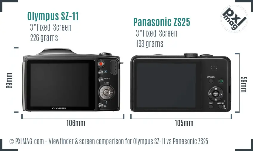 Olympus SZ-11 vs Panasonic ZS25 Screen and Viewfinder comparison