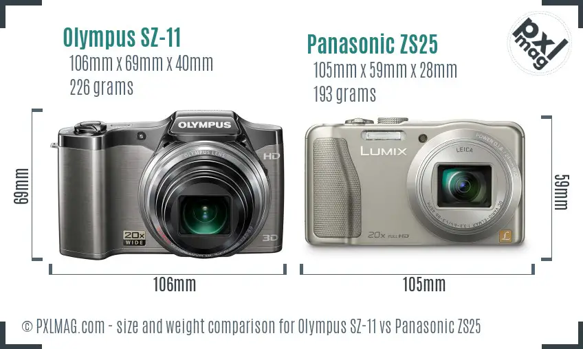 Olympus SZ-11 vs Panasonic ZS25 size comparison