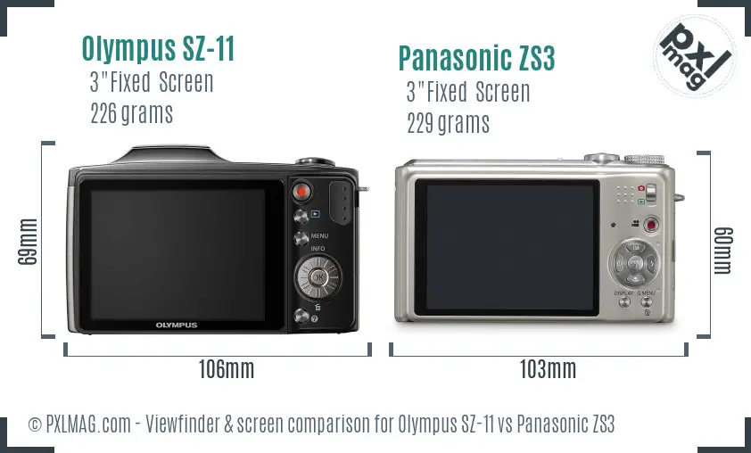 Olympus SZ-11 vs Panasonic ZS3 Screen and Viewfinder comparison