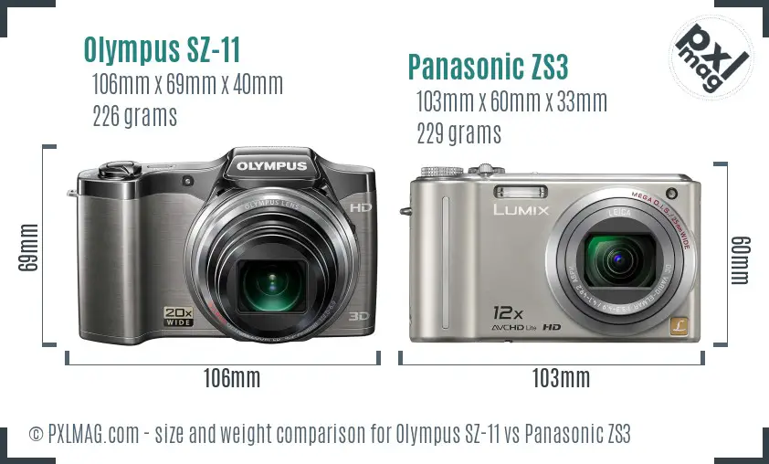 Olympus SZ-11 vs Panasonic ZS3 size comparison