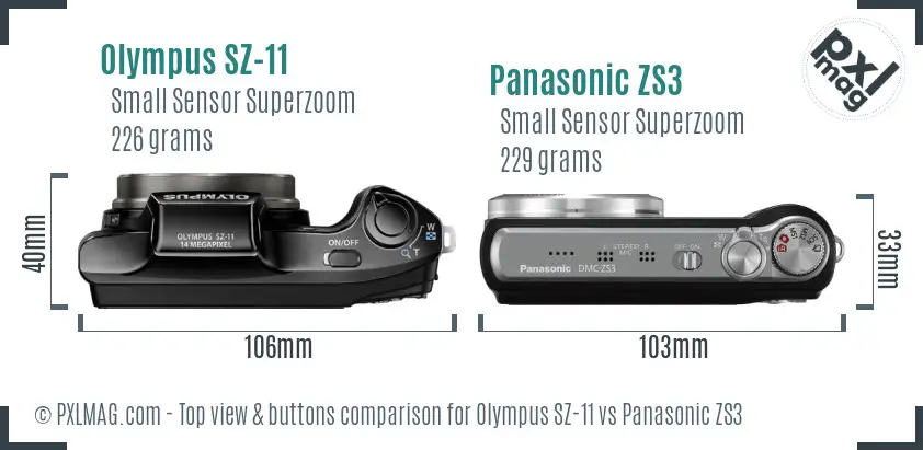 Olympus SZ-11 vs Panasonic ZS3 top view buttons comparison