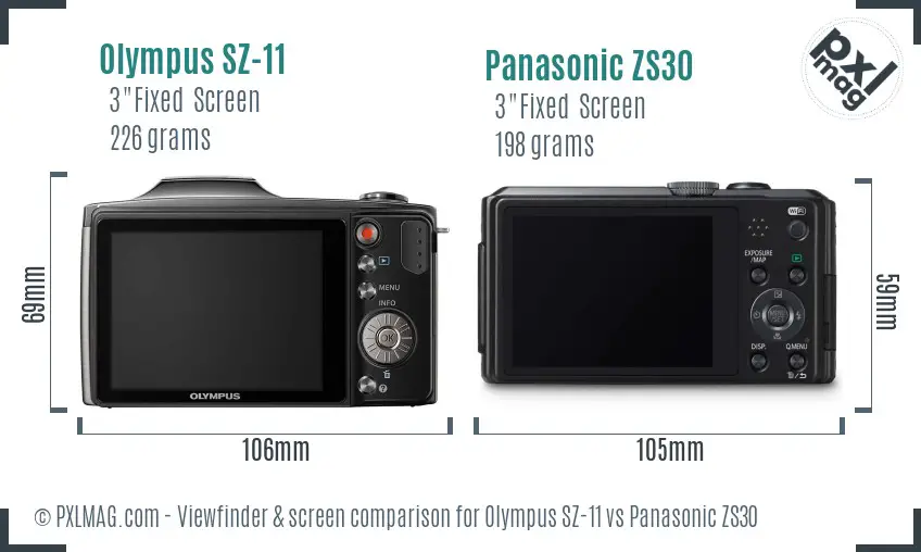 Olympus SZ-11 vs Panasonic ZS30 Screen and Viewfinder comparison