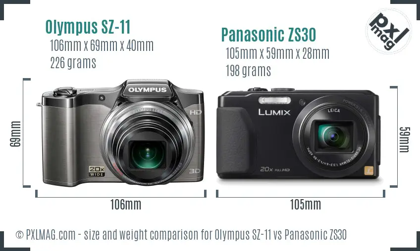 Olympus SZ-11 vs Panasonic ZS30 size comparison