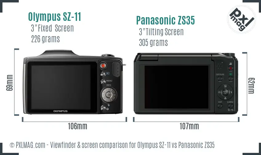 Olympus SZ-11 vs Panasonic ZS35 Screen and Viewfinder comparison