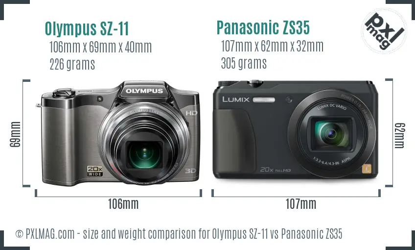 Olympus SZ-11 vs Panasonic ZS35 size comparison