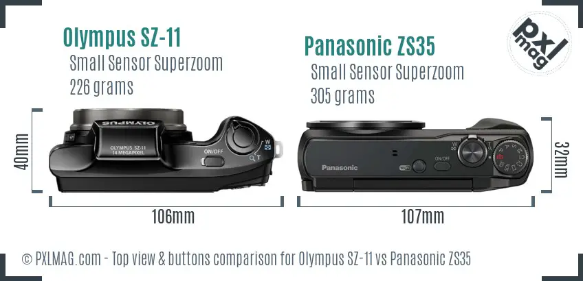 Olympus SZ-11 vs Panasonic ZS35 top view buttons comparison