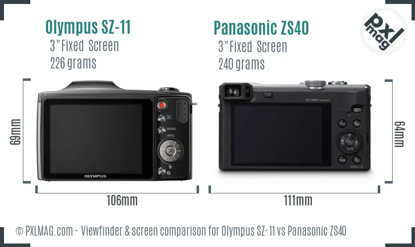 Olympus SZ-11 vs Panasonic ZS40 Screen and Viewfinder comparison