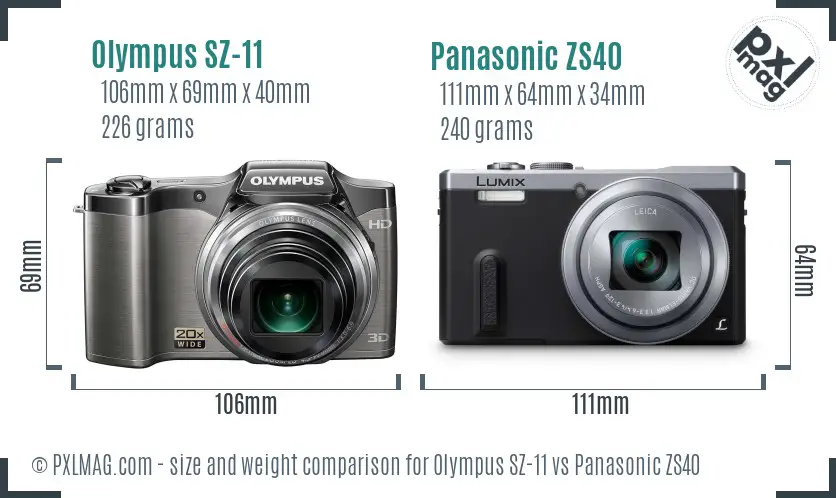 Olympus SZ-11 vs Panasonic ZS40 size comparison