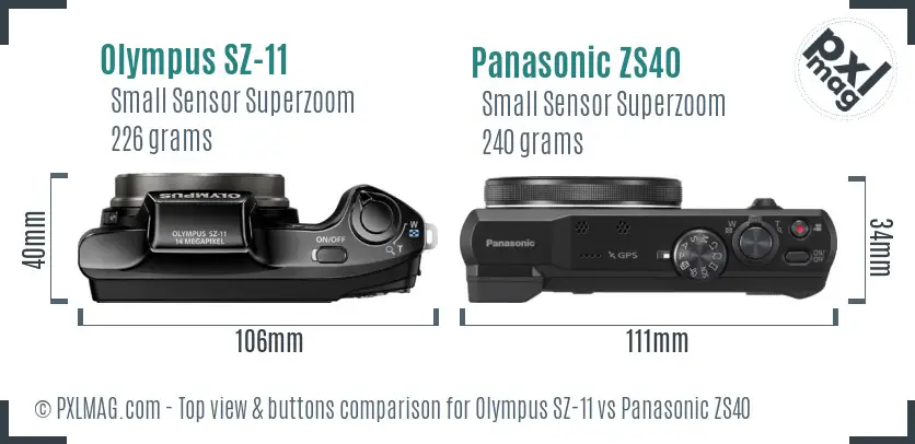 Olympus SZ-11 vs Panasonic ZS40 top view buttons comparison