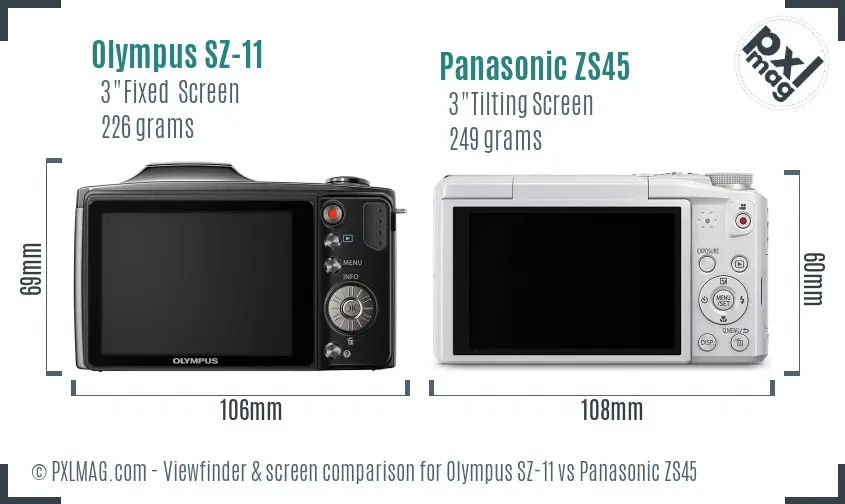 Olympus SZ-11 vs Panasonic ZS45 Screen and Viewfinder comparison