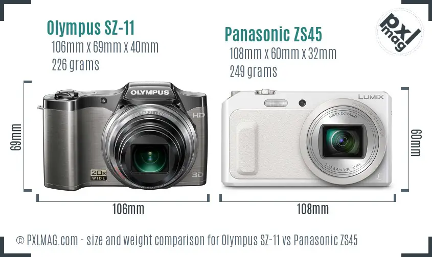 Olympus SZ-11 vs Panasonic ZS45 size comparison