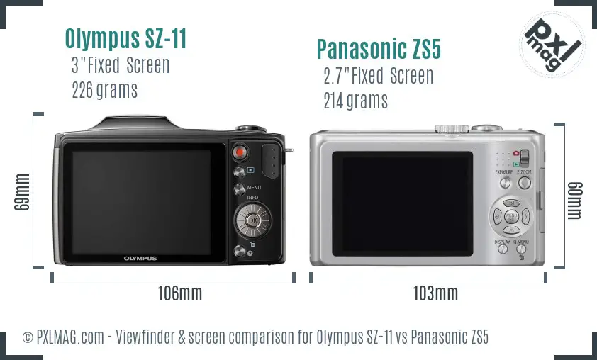 Olympus SZ-11 vs Panasonic ZS5 Screen and Viewfinder comparison