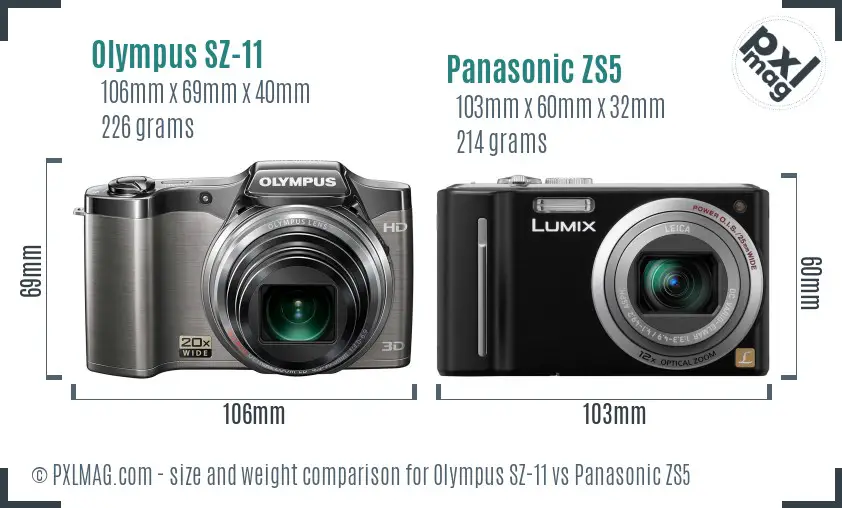 Olympus SZ-11 vs Panasonic ZS5 size comparison