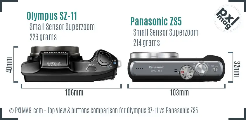 Olympus SZ-11 vs Panasonic ZS5 top view buttons comparison