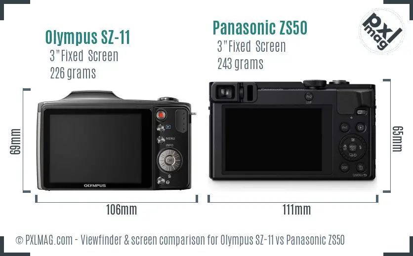 Olympus SZ-11 vs Panasonic ZS50 Screen and Viewfinder comparison