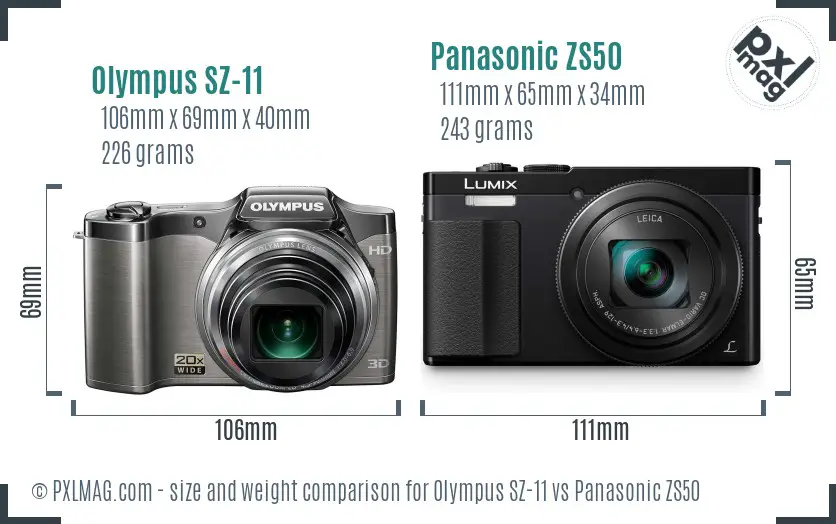 Olympus SZ-11 vs Panasonic ZS50 size comparison