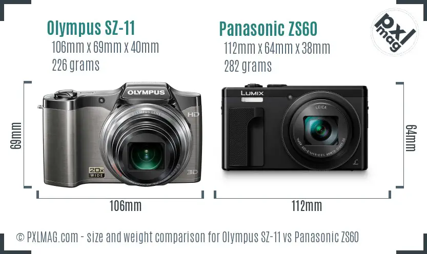 Olympus SZ-11 vs Panasonic ZS60 size comparison