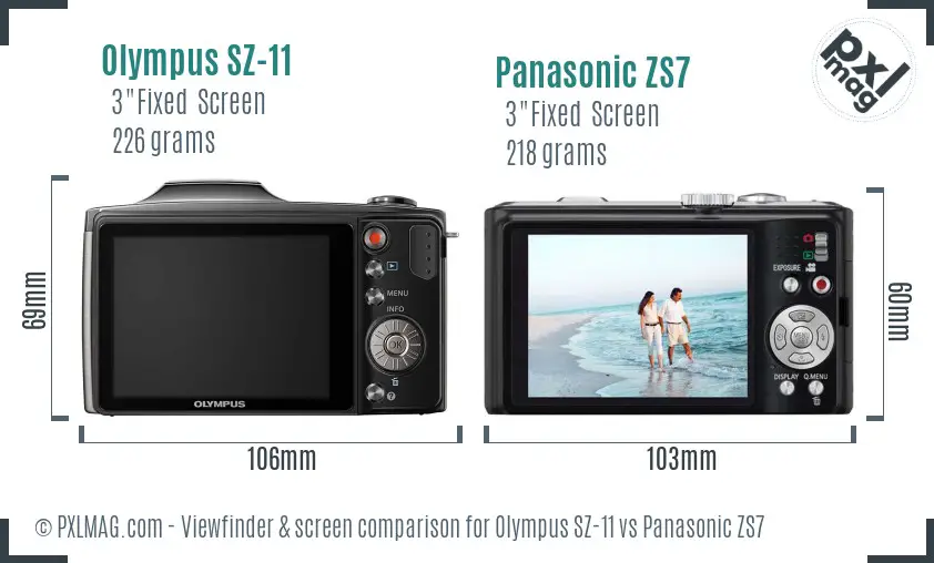 Olympus SZ-11 vs Panasonic ZS7 Screen and Viewfinder comparison