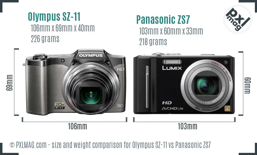 Olympus SZ-11 vs Panasonic ZS7 size comparison