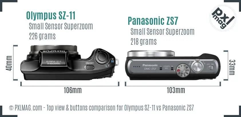 Olympus SZ-11 vs Panasonic ZS7 top view buttons comparison