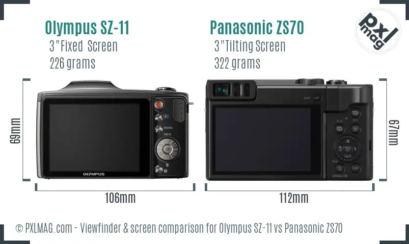 Olympus SZ-11 vs Panasonic ZS70 Screen and Viewfinder comparison