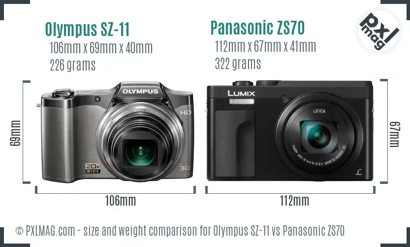 Olympus SZ-11 vs Panasonic ZS70 size comparison