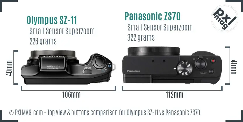 Olympus SZ-11 vs Panasonic ZS70 top view buttons comparison