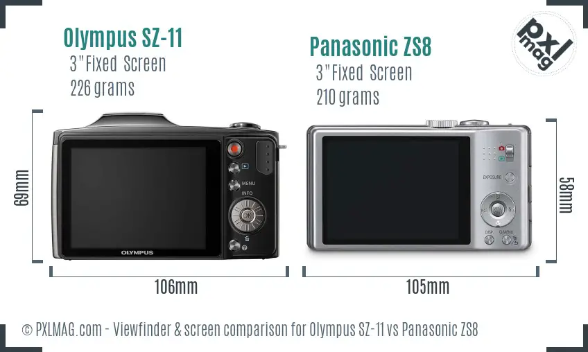 Olympus SZ-11 vs Panasonic ZS8 Screen and Viewfinder comparison